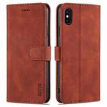 For iPhone XS Max AZNS Skin Feel Calf Texture Horizontal Flip Leather Case with Card Slots & Holder & Wallet(Brown)