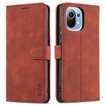 For Xiaomi Mi 11 AZNS Skin Feel Calf Texture Horizontal Flip Leather Case with Card Slots & Holder & Wallet(Brown)