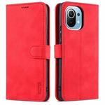 For Xiaomi Mi 11 AZNS Skin Feel Calf Texture Horizontal Flip Leather Case with Card Slots & Holder & Wallet(Red)