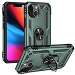 For iPhone 13 mini Shockproof TPU + PC Protective Case with 360 Degree Rotating Holder (Dark Green)
