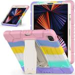 For iPad Pro 12.9 2022 / 2021 3-Layer Protection  Screen Frame + PC + Silicone Shockproof Combination Tablet Case with Holder(Colorful Pink)