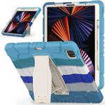 For iPad Pro 12.9 2022 / 2021 3-Layer Protection  Screen Frame + PC + Silicone Shockproof Combination Tablet Case with Holder(Colorful Blue)