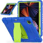 For iPad Pro 12.9 2022 / 2021 3-Layer Protection  Screen Frame + PC + Silicone Shockproof Combination Tablet Case with Holder(Blue+Lime)