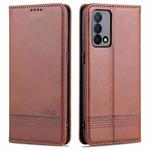 For OPPO K9 5G AZNS Magnetic Calf Texture Horizontal Flip Leather Case with Card Slots & Holder & Wallet(Dark Brown)