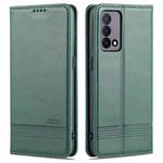 For OPPO K9 5G AZNS Magnetic Calf Texture Horizontal Flip Leather Case with Card Slots & Holder & Wallet(Dark Green)