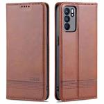 For OPPO Reno6 / Reno6 Pro AZNS Magnetic Calf Texture Horizontal Flip Leather Case with Card Slots & Holder & Wallet(Dark Brown)
