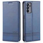For OPPO Reno6 / Reno6 Pro AZNS Magnetic Calf Texture Horizontal Flip Leather Case with Card Slots & Holder & Wallet(Dark Blue)