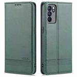 For OPPO Reno6 / Reno6 Pro AZNS Magnetic Calf Texture Horizontal Flip Leather Case with Card Slots & Holder & Wallet(Dark Green)