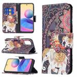 For Xiaomi Poco M3 Pro / Redmi Note 10 5G Colored Drawing Pattern Horizontal Flip Leather Case with Holder & Card Slots & Wallet(Flowers Elephant)
