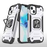 For iPhone 13 Magnetic Armor Shockproof TPU + PC Case with Metal Ring Holder(Silver)