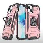 For iPhone 13 Pro Magnetic Armor Shockproof TPU + PC Case with Metal Ring Holder (Rose Gold)