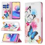 For Xiaomi Poco M3 Pro / Redmi Note 10 5G Colored Drawing Pattern Invisible Magnetic Horizontal Flip PU Leather Case with Holder & Card Slots & Wallet(Two Butterflies)