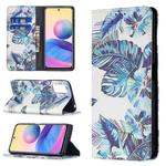 For Xiaomi Poco M3 Pro / Redmi Note 10 5G Colored Drawing Pattern Invisible Magnetic Horizontal Flip PU Leather Case with Holder & Card Slots & Wallet(Blue Leaf)