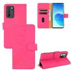 For OPPO Reno6 Pro Solid Color Skin Feel Magnetic Buckle Horizontal Flip Calf Texture PU Leather Case with Holder & Card Slots & Wallet(Rose Red)