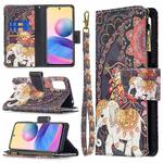 For Xiaomi Poco M3 Pro / Redmi Note 10 5G Colored Drawing Pattern Zipper Horizontal Flip Leather Case with Holder & Card Slots & Wallet(Flower Elephants)