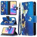 For Xiaomi Poco M3 Pro / Redmi Note 10 5G Colored Drawing Pattern Zipper Horizontal Flip Leather Case with Holder & Card Slots & Wallet(Gold Butterfly)