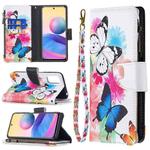 For Xiaomi Poco M3 Pro / Redmi Note 10 5G Colored Drawing Pattern Zipper Horizontal Flip Leather Case with Holder & Card Slots & Wallet(Two Butterflies)