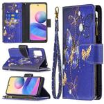 For Xiaomi Poco M3 Pro / Redmi Note 10 5G Colored Drawing Pattern Zipper Horizontal Flip Leather Case with Holder & Card Slots & Wallet(Purple Butterfly)