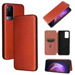 For vivo V21 Carbon Fiber Texture Horizontal Flip TPU + PC + PU Leather Case with Card Slot(Brown)