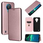For Nokia 1.4 Carbon Fiber Texture Horizontal Flip TPU + PC + PU Leather Case with Card Slot(Pink)
