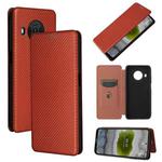 For Nokia X10 Carbon Fiber Texture Horizontal Flip TPU + PC + PU Leather Case with Card Slot(Brown)