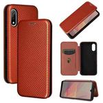 For Sony Xperia Ace II Carbon Fiber Texture Horizontal Flip TPU + PC + PU Leather Case with Card Slot(Brown)