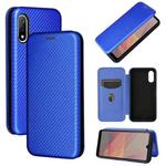 For Sony Xperia Ace II Carbon Fiber Texture Horizontal Flip TPU + PC + PU Leather Case with Card Slot(Blue)