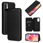 For Xiaomi Redmi Note 10 5G Carbon Fiber Texture Horizontal Flip TPU + PC + PU Leather Case with Card Slot(Black)