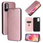 For Xiaomi Poco M3 Pro 5G/4G Carbon Fiber Texture Horizontal Flip TPU + PC + PU Leather Case with Card Slot(Pink)