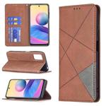 For Xiaomi Poco M3 Pro / Redmi Note 10 5G Rhombus Texture Horizontal Flip Magnetic Leather Case with Holder & Card Slots(Brown)