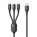 USAMS US-SJ515 U73 3A USB to Type-C / USB-C + Micro USB + 8 Pin Multi-function Aluminum Alloy Charging Data Cable, Length: 1.2m(Black)