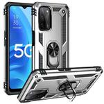 For OPPO A55 5G Shockproof TPU + PC Protective Case with 360 Degree Rotating Holder(Silver)