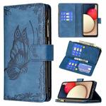 For Samsung Galaxy A03s 164mm Flying Butterfly Embossing Pattern Zipper Horizontal Flip Leather Case with Holder & Card Slots & Wallet(Blue)