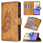 For Xiaomi Poco M3 Pro / Redmi Note 10 5G Flying Butterfly Embossing Pattern Zipper Horizontal Flip Leather Case with Holder & Card Slots & Wallet(Brown)