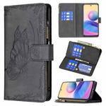 For Xiaomi Poco M3 Pro / Redmi Note 10 5G Flying Butterfly Embossing Pattern Zipper Horizontal Flip Leather Case with Holder & Card Slots & Wallet(Black)