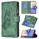 For Xiaomi Poco M3 Pro / Redmi Note 10 5G Flying Butterfly Embossing Pattern Zipper Horizontal Flip Leather Case with Holder & Card Slots & Wallet(Green)
