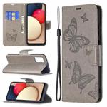 For Samsung Galaxy A03s 164mm Embossing Two Butterflies Pattern Horizontal Flip PU Leather Case with Holder & Card Slot & Wallet & Lanyard(Grey)