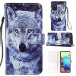 For Samsung Galaxy A71 Painted Pattern Horizontal Flip Leather Case with Holder & Card Slots & Photo Frame(White Wolf)