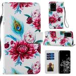 For Samsung Galaxy S20 Ultra Painted Pattern Horizontal Flip Leather Case with Holder & Card Slots & Photo Frame(Peacock Flower)