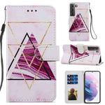 For Samsung Galaxy S21 5G Painted Pattern Horizontal Flip Leather Case with Holder & Card Slots & Photo Frame(Three-color Marble)