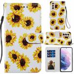 For Samsung Galaxy S21+ 5G Painted Pattern Horizontal Flip Leather Case with Holder & Card Slots & Photo Frame(Sunflower)