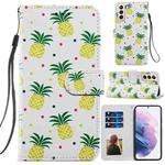 For Samsung Galaxy S21+ 5G Painted Pattern Horizontal Flip Leather Case with Holder & Card Slots & Photo Frame(Pineapple)
