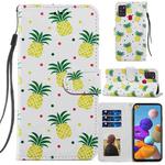 For Samsung Galaxy A21s Painted Pattern Horizontal Flip Leather Case with Holder & Card Slots & Photo Frame(Pineapple)