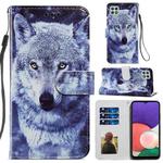 For Samsung Galaxy A22 5G Painted Pattern Horizontal Flip Leather Case with Holder & Card Slots & Photo Frame(White Wolf)