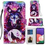 For Samsung Galaxy A22 5G Painted Pattern Horizontal Flip Leather Case with Holder & Card Slots & Photo Frame(Wolf Totem)