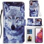 For Samsung Galaxy S20 FE Painted Pattern Horizontal Flip Leather Case with Holder & Card Slots & Photo Frame(White Wolf)