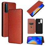 For TCL 20 SE Carbon Fiber Texture Horizontal Flip TPU + PC + PU Leather Case with Card Slot(Brown)