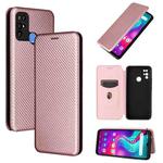 For Doogee X96 Pro Carbon Fiber Texture Horizontal Flip TPU + PC + PU Leather Case with Card Slot(Pink)