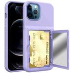 Shockproof PC + TPU Protective Case with Card Slots & Mirror For iPhone 12 / 12 Pro(Purple)