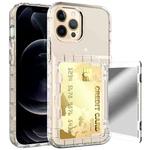 Shockproof PC + TPU Protective Case with Card Slots & Mirror For iPhone 12 / 12 Pro(Transparent with Glitter)